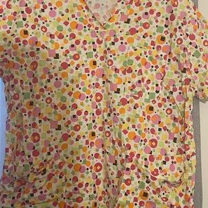 Two Colorful Peaches Brand Print Scrub Top